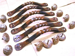 6 hand forged twisted iron drawer handles, cabinet door pulls 12 clavos, 1325 - Picture 1 of 8