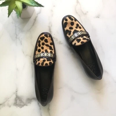 NUEVO Mocasines de pelo de becerro Tory Burch marrón con estampado de leopardo 7,5 Foto 1 de 4