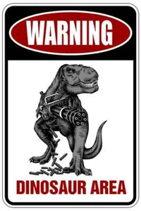 ADVERTENCIA ÁREA DINOSAURIO signo Metal divertido hombre casa cueva decoración B160 - Imagen 1 de 1
