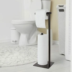 Freestanding Toilet Paper Holder w/Reserve for Bathroom Tissue Roll Holder Stand - Picture 1 of 6