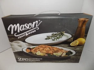 Mason Platters Stoneware White Oval 2 Piece Craft & More 13"x9" - Picture 1 of 4