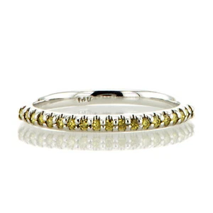 Yellow Diamond Wedding Band Ring Round Eternity Treated 14K White Gold 0.20 TCW - Picture 1 of 5
