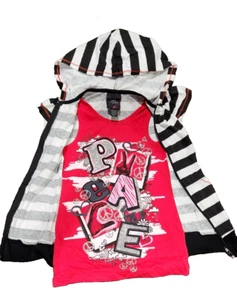 Self Esteem Girls Striped 2-Layer Sleeveless Hoodie Jacket w/ Tank Top Layer - Picture 1 of 3