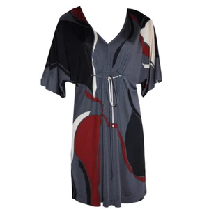 Flora Kung NWT $310- Silk Jersey Gray Black V-Neck Boho Kimono Caftan Muumuu 2 - Picture 1 of 1