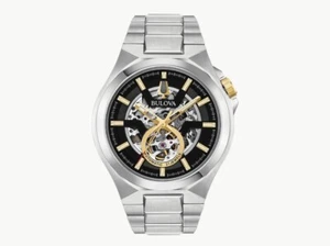 Bulova Maquina Auto Black-Skeleton Dial Stainless Men's Watch 98A224 - Picture 1 of 4