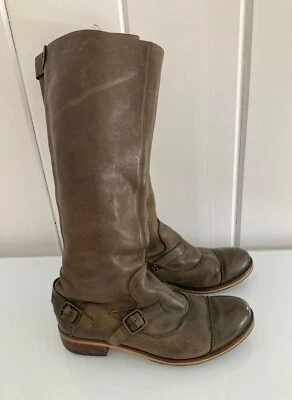 Bota de Equitação Anthropologie Schuler & Sons Alta, tamanho 7, Verde Cáqui, Zíper Lateral - Imagem 1 de 4