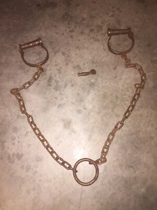 Leg Iron Prison Shackles Handcuffs Solid Metal Patina Collector 50 INCH JAIL - Picture 1 of 12