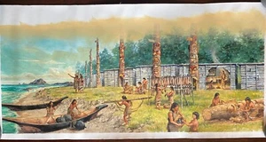Original Oil Painting on canvas of a Native American Northwest Coast Village - Picture 1 of 16
