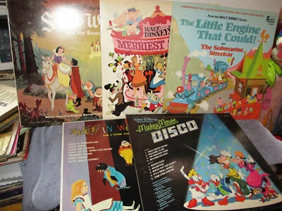 Walt Disney Vinyl LP Records Merriest Songs, Mickey Disco, Snow White+ Lot of 5 - Image 1 of 4