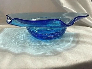 Vintage Kobaltblau Crackle Glas Aschenbecher kleine Schale - Bild 1 von 4