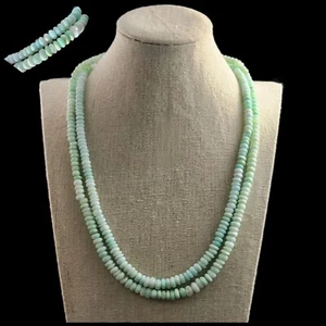 Opal Beaded Strand Necklace 2pc Set Green Mint Blue Aquamarine Sterling Silver - Picture 1 of 7