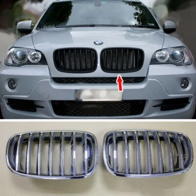 Chrome +  Rear Silver Front Hood Grille Grill Kid for BMW E71 X6 E70 X5 2012 Foto 1 de 4
