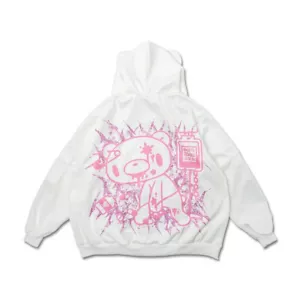 Gloomy Bear White and Pink Oversized Boyfriend Windbreaker Hoodie Onesize XXL - Picture 1 of 3