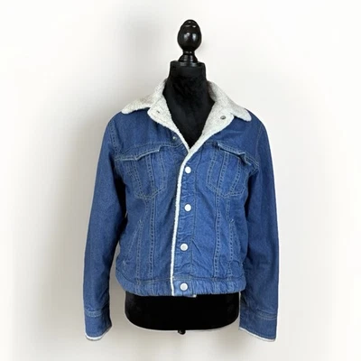 Vintage 90s Sherpa Lined Denim Jacket Women’s Small Jean Coat Grunge Barn Chore - Image 1 of 4