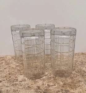 Set of 4 Vintage Anchor Hocking Clear Tartan Block Tumbler Glasses -16oz - Picture 1 of 5