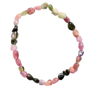 CHARGED Rainbow Tourmaline Crystal Stretchy Bracelet + Selenite Puffy Heart - Picture 1 of 8