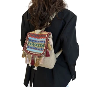Ethnic Style Backpack with Tassels Double Strap Shoulder Bag Large Capacity Pack - Bild 1 von 11