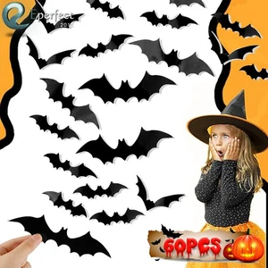 60PCS 3D Pipistrello Adesivo PVC Realistico Spaventoso per Halloween Decorazione Interno Esterno - Foto 1 di 8