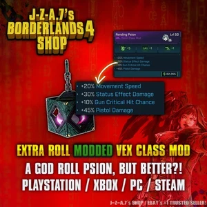Borderlands 4✨ PISTOLA MODDED VEX PSION CLASS MOD EXTRA GOD ROLL CRI✅PC-PS-XBOX✨ - Foto 1 di 2