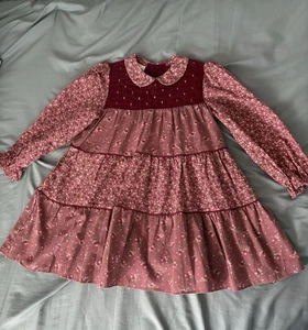 Polly Flinders Vintage Girls Dress Rose And Burgundy Corduroy Size 5 - Picture 1 of 6