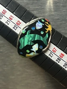 Rare Native American Micro Inlay Oceanic Theme Sterling Ring Sz11 - Picture 1 of 5