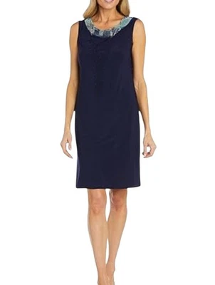 Vestido R&M Richards Talla 20W Azul Marino Estampado Floral Cuello Sin Mangas Hasta la Rodilla Foto 1 de 4