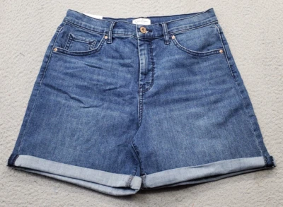 Pantalones Cortos Jessica Simpson Enrollados Para Mujer 8 Azul Lavado Medio Denim Tiro Alto Elástico Foto 1 de 4