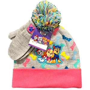 Paw Patrol Toddler Girls Hat & Mitten Set Size 2T-5T Pink Gray Soft & Comfortabl - Picture 1 of 12
