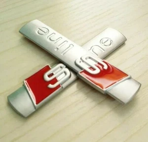 Audi S-Line Decal x2pcs Silver MATT Badge Sticker Side Wing Emblem Fender TT RS - Picture 1 of 6