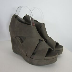 Eileen Fisher Womens 8.5 M Gray Suede Platform Wedge Shoes High Sandals Heels