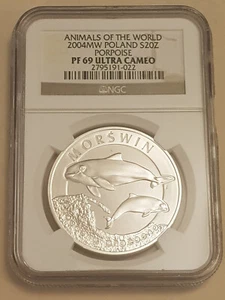 2004 NGC Graded PF69 ULTRA CAMEO Poland Porpoise Silver Proof 20 Zlotych Coin - Picture 1 of 3