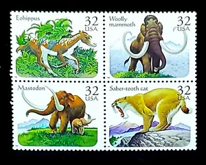 1996 Stamp Block 3080a! Prehistoric Animals Mammoth Saber-Tooth tiger! BV $5.35 - Picture 1 of 1