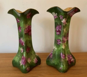 Vintage Hand Painted Limoges Vase Pair - Picture 1 of 10