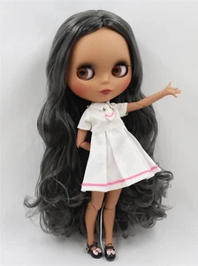 12" Blythe doll Nude Joint Body dark grey hair no bangs Matte face makeup lips - Picture 1 of 2