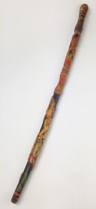 Vintage Mexico Engraved 1942 Cane Walking Stick with Indian Chief Birds WW2 Era