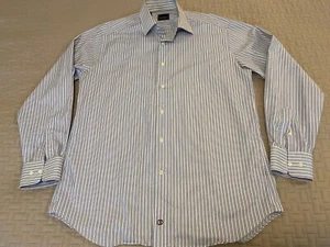 David Donahue 16 x 34-35 white striped cotton spread collar dress shirt - Picture 1 of 15
