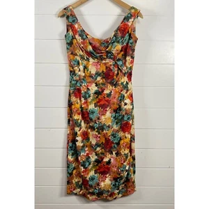 Vintage Ceil Chapman Womens Floral Wiggle Dress sz S Multicolor 1950s Bow Midi - Picture 1 of 12