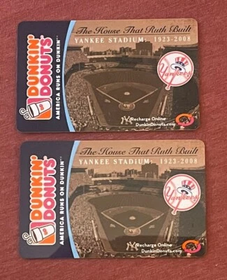 2008 Dunkin Donuts Card. NEW YORK YANKEES. Set of 2. Mint. House that Ruth Built - Image 1 of 2