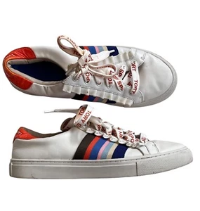 Tory Burch Sport Ruffle Sneakers Womens 9 White Rainbow Leather Low Tops Preppy - Picture 1 of 11