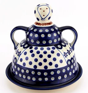 Polish Pottery Cheese Lady - Zaklady Boleslawiec 7.5" High Floral Peacock - Picture 1 of 4