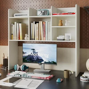 New-Desktop Bookshelf, Wood Desk Hutch Organizer with 7 Shelves for Com - Picture 1 of 7