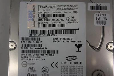 IBM 71P7535 39M4594 39M4597 23R0439 17R6337 HUS103030FLF210 - 300GB 10K FC HDD - Image 1 of 4