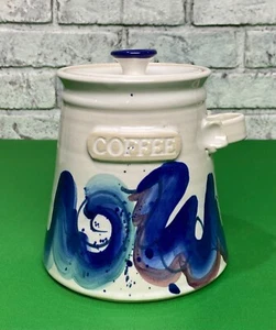 Vintage Handmade & Hand Painted Ceramic Art Pottery Coffee Canister Jar w/ Lid - Picture 1 of 21