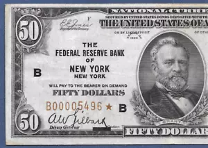 🇺🇸1929 $50 FRBN "NEW YORK" ♚STAR♚ ♚STAR♚ PCGS VERY FINE 30 LOW S/N:00005496 - Picture 1 of 3