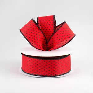 1.5" Red & Black Dotted Swiss Wired Ribbon, Royal Canvas - Polka Dot - 5 Yards - Picture 1 of 2