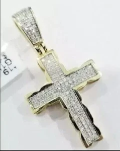 2 Ct Round Lab-Created Diamond Men's Cross Charm Pendant 14K Yellow Gold Plated - Picture 1 of 1