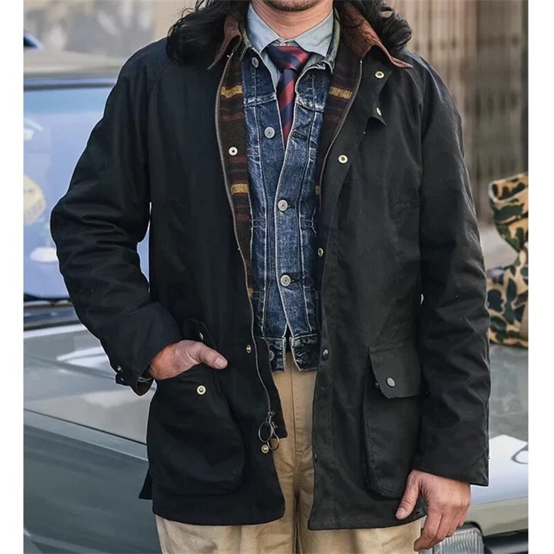 Non Stock Light Waxed Country Jacket Heritage Style Mens 4-Pocket Outerwear Coat - Image 1 of 4