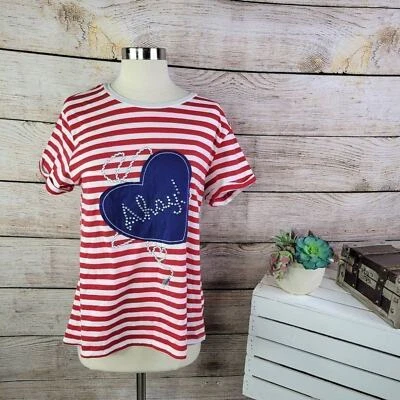 Newport News Mujer Rojo y Blanco Rayas Adornado Manga Corta Talla Grande Foto 1 de 4