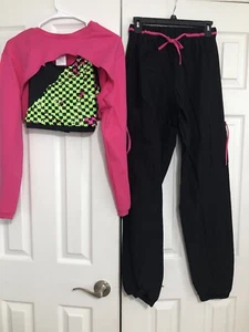 Dance Costume Neon 3 Piece Top Sequin Tank Hip Hop Pants Medium Adult 80s Party - Picture 1 of 10