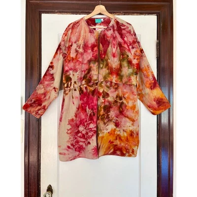 Chloe Cox Upcycled Red & Pink Hand Dyed Lightweight Linen Jacket NWT- One Size - Image 1 of 4